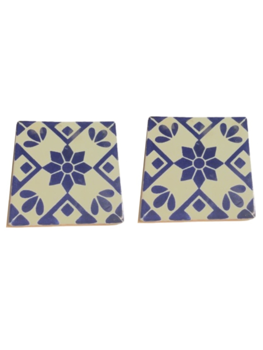 Set of 2 - Mexican Talavera Blue Geometric Star Tile Coasters